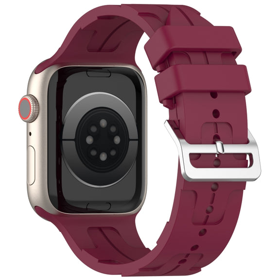 For Apple Watch Series 9 45mm H Texture Silicone Ladder Buckle Watch Band(Wine Red)