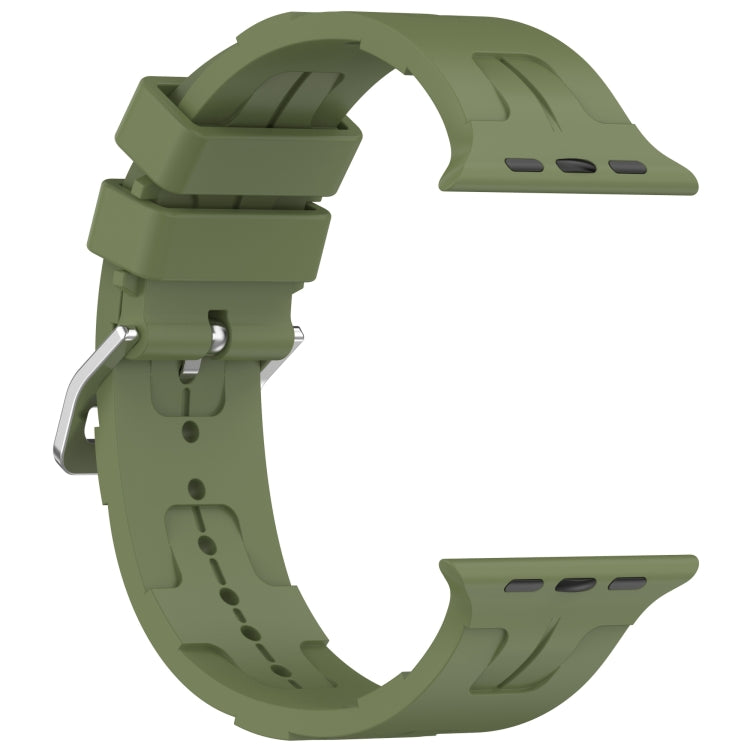 For Apple Watch SE 2022 44mm H Texture Silicone Ladder Buckle Watch Band(Army Green) - Watch Bands by PMC TechLife | Online Shopping South Africa | PMC TechLife