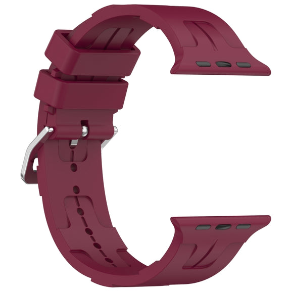 For Apple Watch Series 7 41mm H Texture Silicone Ladder Buckle Watch Band(Wine Red)