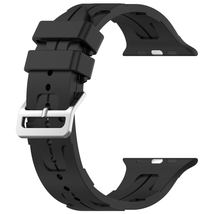 For Apple Watch Series 7 45mm H Texture Silicone Ladder Buckle Watch Band(Black)