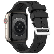 For Apple Watch Series 7 45mm H Texture Silicone Ladder Buckle Watch Band(Black)