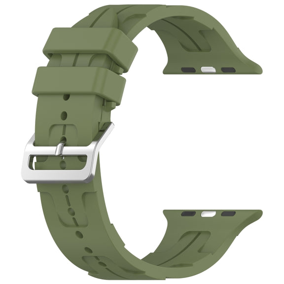 For Apple Watch SE 40mm H Texture Silicone Ladder Buckle Watch Band(Army Green)
