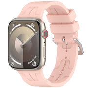 For Apple Watch SE 44mm H Texture Silicone Ladder Buckle Watch Band(Retro Rose)