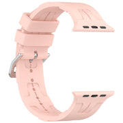 For Apple Watch SE 44mm H Texture Silicone Ladder Buckle Watch Band(Retro Rose)