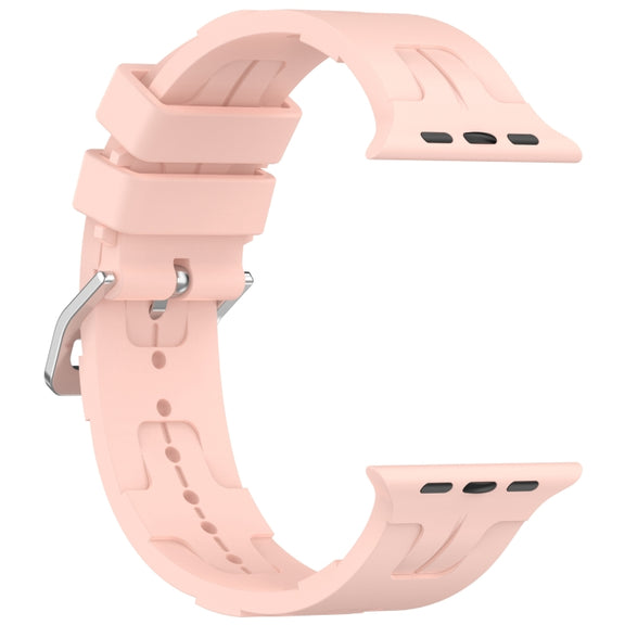 For Apple Watch SE 44mm H Texture Silicone Ladder Buckle Watch Band(Retro Rose)