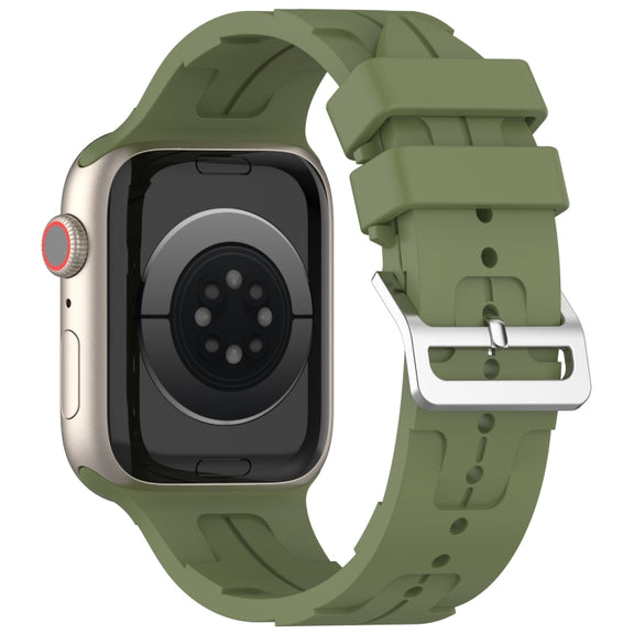 For Apple Watch SE 44mm H Texture Silicone Ladder Buckle Watch Band(Army Green)