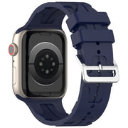 For Apple Watch SE 44mm H Texture Silicone Ladder Buckle Watch Band(Midnight)