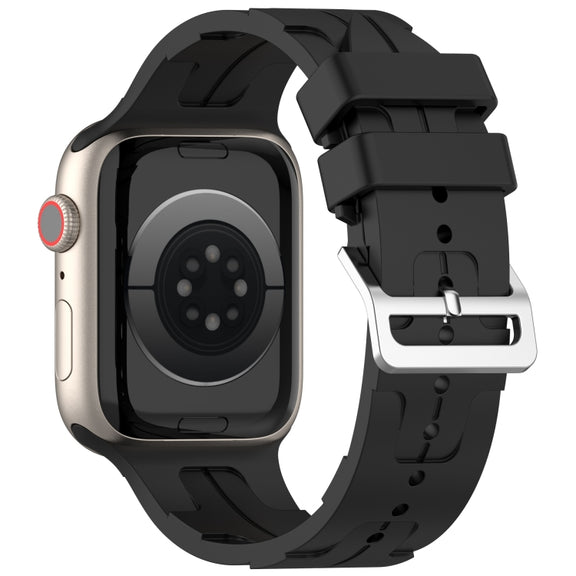 For Apple Watch Series 6 40mm H Texture Silicone Ladder Buckle Watch Band(Black)