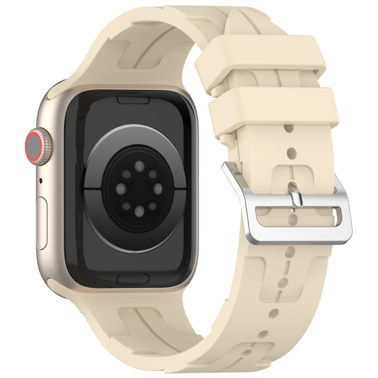 For Apple Watch Series 6 40mm H Texture Silicone Ladder Buckle Watch Band(Khaki)
