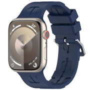 For Apple Watch Series 6 44mm H Texture Silicone Ladder Buckle Watch Band(Midnight Blue)