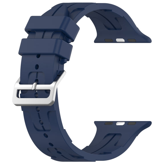 For Apple Watch Series 6 44mm H Texture Silicone Ladder Buckle Watch Band(Midnight Blue)