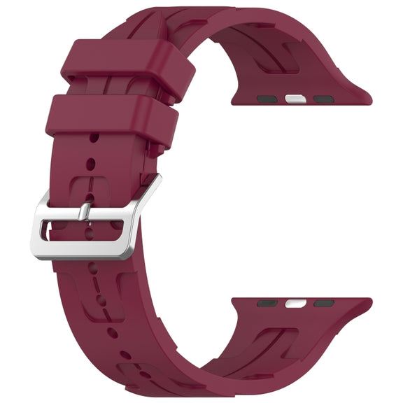 For Apple Watch Series 4 40mm H Texture Silicone Ladder Buckle Watch Band(Wine Red)