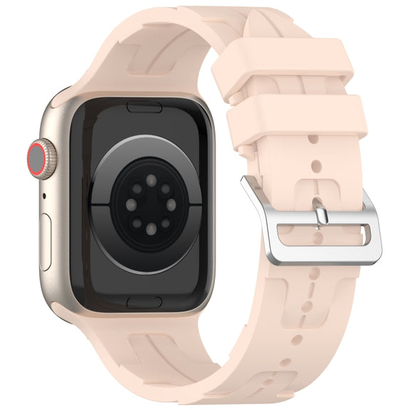 For Apple Watch Series 3 38mm H Texture Silicone Ladder Buckle Watch Band(Sand Pink)