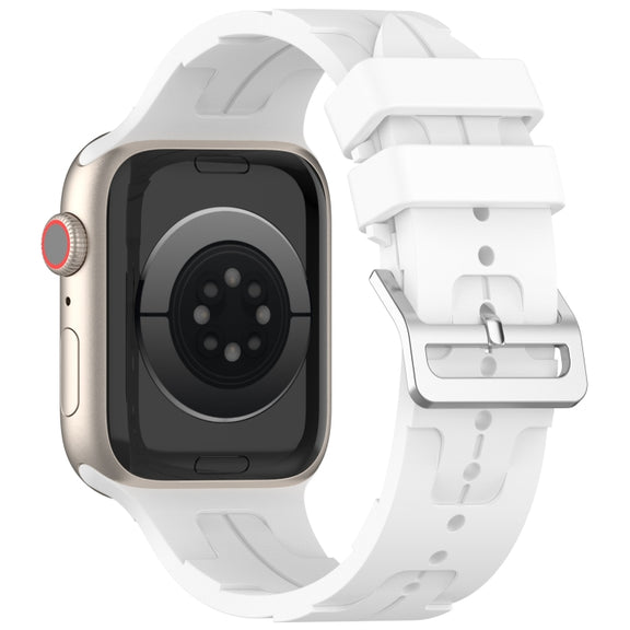 For Apple Watch Series 3 42mm H Texture Silicone Ladder Buckle Watch Band(White)
