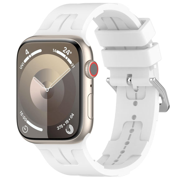 For Apple Watch Series 3 42mm H Texture Silicone Ladder Buckle Watch Band(White)