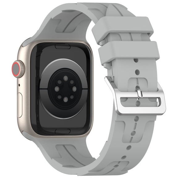 For Apple Watch Series 3 42mm H Texture Silicone Ladder Buckle Watch Band(Grey)