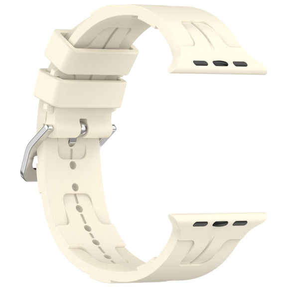 For Apple Watch Series 3 42mm H Texture Silicone Ladder Buckle Watch Band(Starlight)