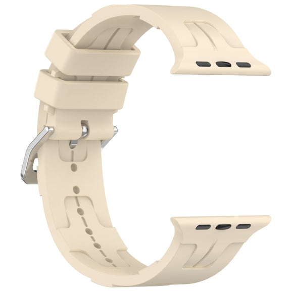 For Apple Watch Series 2 42mm H Texture Silicone Ladder Buckle Watch Band(Khaki)