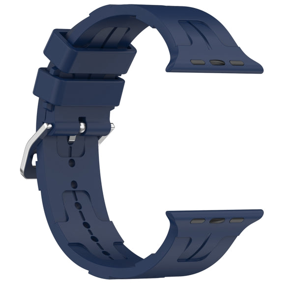 For Apple Watch Series 2 42mm H Texture Silicone Ladder Buckle Watch Band(Midnight Blue)