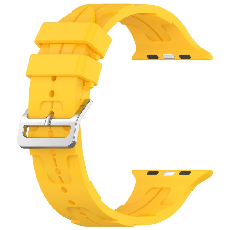 For Apple Watch 42mm H Texture Silicone Ladder Buckle Watch Band(Yellow)