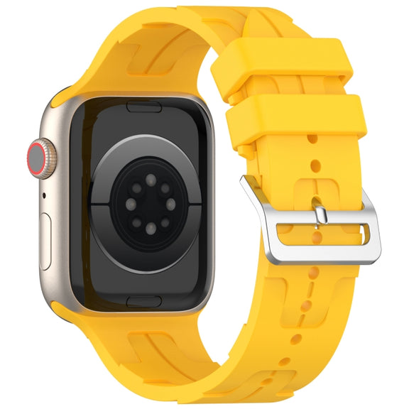 For Apple Watch 42mm H Texture Silicone Ladder Buckle Watch Band(Yellow)