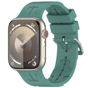 For Apple Watch 42mm H Texture Silicone Ladder Buckle Watch Band(Pine Green)