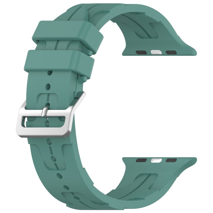 For Apple Watch 42mm H Texture Silicone Ladder Buckle Watch Band(Pine Green)