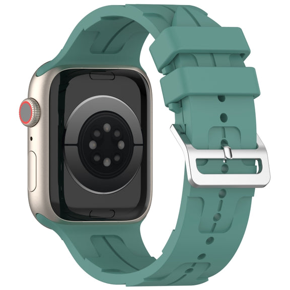 For Apple Watch 42mm H Texture Silicone Ladder Buckle Watch Band(Pine Green)