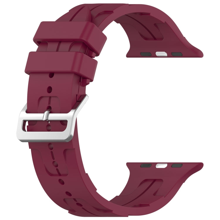 For Apple Watch 38mm H Texture Silicone Ladder Buckle Watch Band(Wine Red) - Watch Bands by PMC TechLife | Online Shopping South Africa | PMC TechLife
