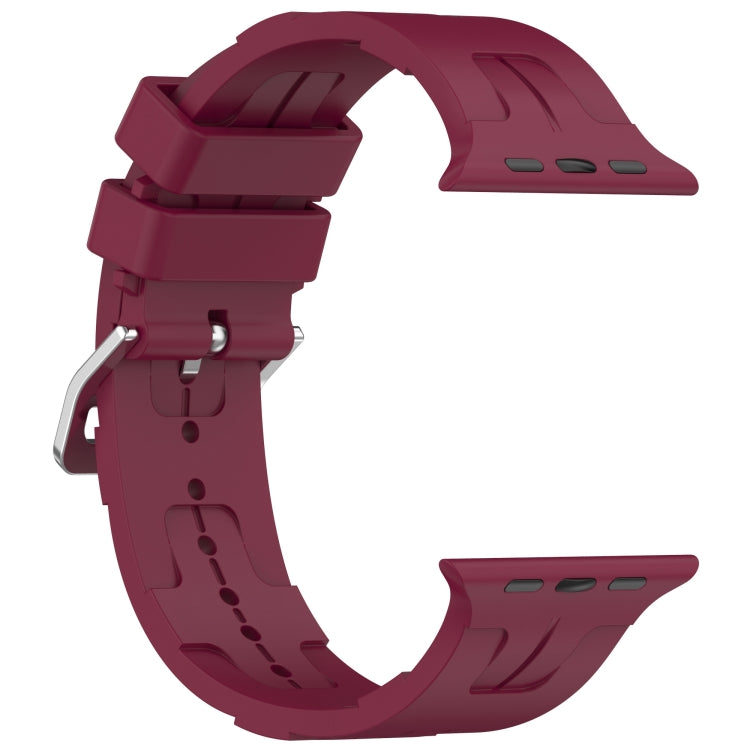 For Apple Watch 38mm H Texture Silicone Ladder Buckle Watch Band(Wine Red)