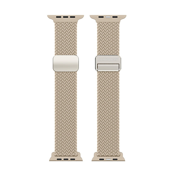 For Apple Watch SE 2023 44mm DUX DUCIS Mixture Pro Series Magnetic Buckle Nylon Braid Watch Band(Beige)