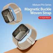 For Apple Watch SE 2023 44mm DUX DUCIS Mixture Pro Series Magnetic Buckle Nylon Braid Watch Band(Beige)