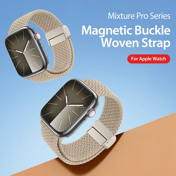For Apple Watch SE 2023 44mm DUX DUCIS Mixture Pro Series Magnetic Buckle Nylon Braid Watch Band(Beige)