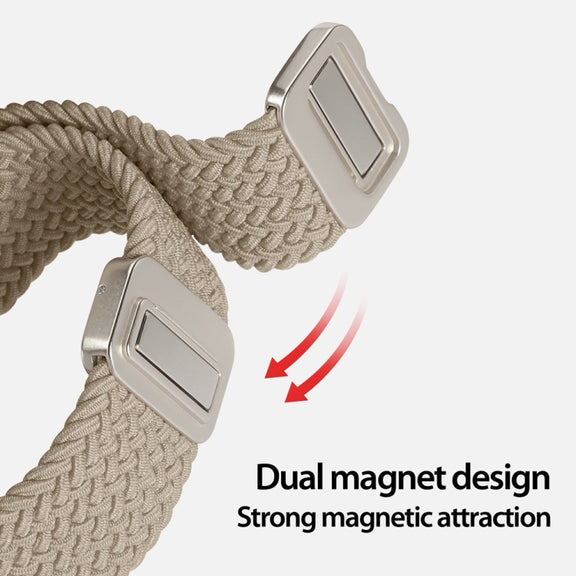 For Apple Watch SE 2023 44mm DUX DUCIS Mixture Pro Series Magnetic Buckle Nylon Braid Watch Band(Beige)