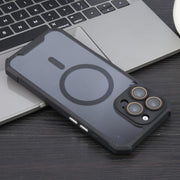 For iPhone 16 Pro Max Colorful Two-Color Lens Film MagSafe Magnetic Horn Acrylic+TPU Case(Black)