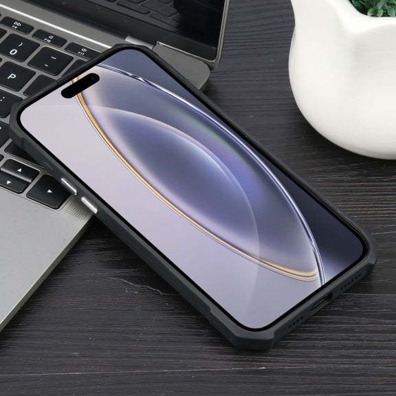 For iPhone 16 Pro Max Colorful Two-Color Lens Film MagSafe Magnetic Horn Acrylic+TPU Case(Black)