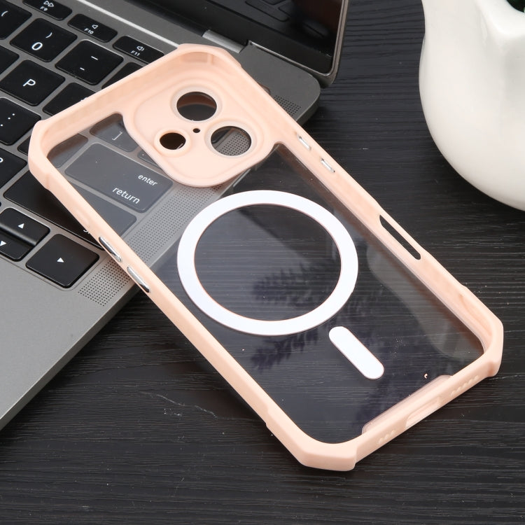 For iPhone 16 Colorful Two-Color Lens Film MagSafe Magnetic Horn Acrylic+TPU Case(Pink)