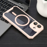 For iPhone 16 Colorful Two-Color Lens Film MagSafe Magnetic Horn Acrylic+TPU Case(Pink)