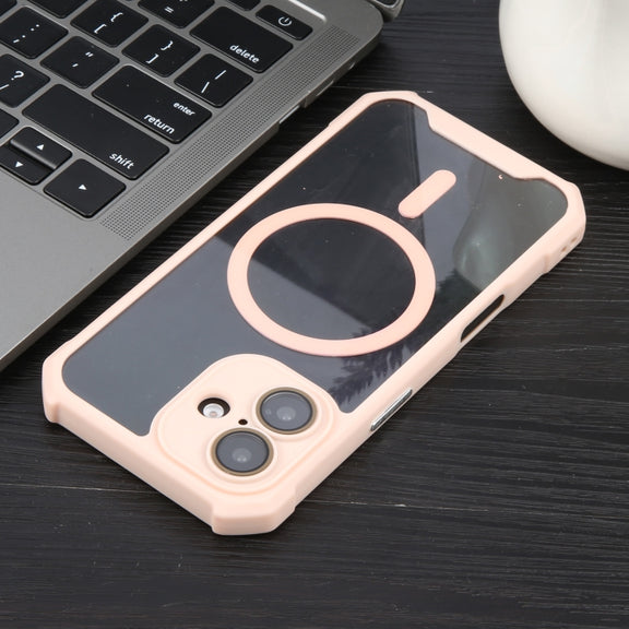 For iPhone 16 Colorful Two-Color Lens Film MagSafe Magnetic Horn Acrylic+TPU Case(Pink)