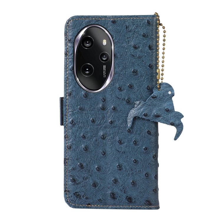 For Honor 100 Pro 5G Ostrich Pattern Genuine Leather RFID Phone Case(Blue) - Honor Cases by PMC TechLife | Online Shopping South Africa | PMC TechLife | Buy Now Pay Later Mobicred