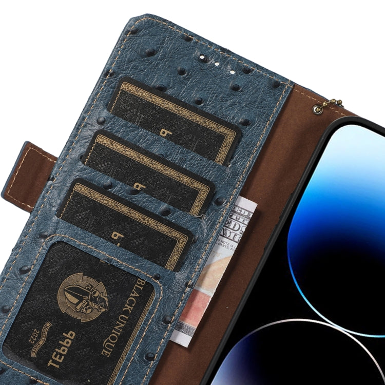 For Honor 100 Pro 5G Ostrich Pattern Genuine Leather RFID Phone Case(Blue) - Honor Cases by PMC TechLife | Online Shopping South Africa | PMC TechLife | Buy Now Pay Later Mobicred