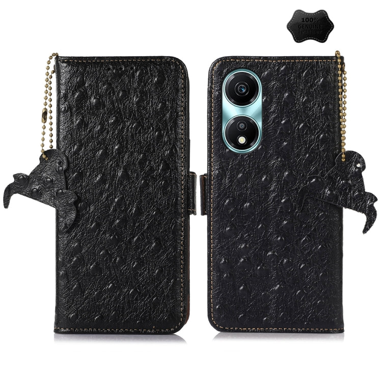 For Honor X5 Plus Ostrich Pattern Genuine Leather RFID Phone Case(Black) - Honor Cases by PMC TechLife | Online Shopping South Africa | PMC TechLife | Buy Now Pay Later Mobicred