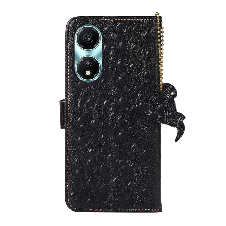 For Honor X5 Plus Ostrich Pattern Genuine Leather RFID Phone Case(Black) - Honor Cases by PMC TechLife | Online Shopping South Africa | PMC TechLife | Buy Now Pay Later Mobicred