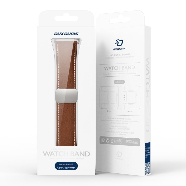 For Apple Watch SE 2023 44mm DUX DUCIS YA Series Magnetic Buckle Genuine Leather Watch Band(Brown) - free shipping - PMC Jewellery - Order now!