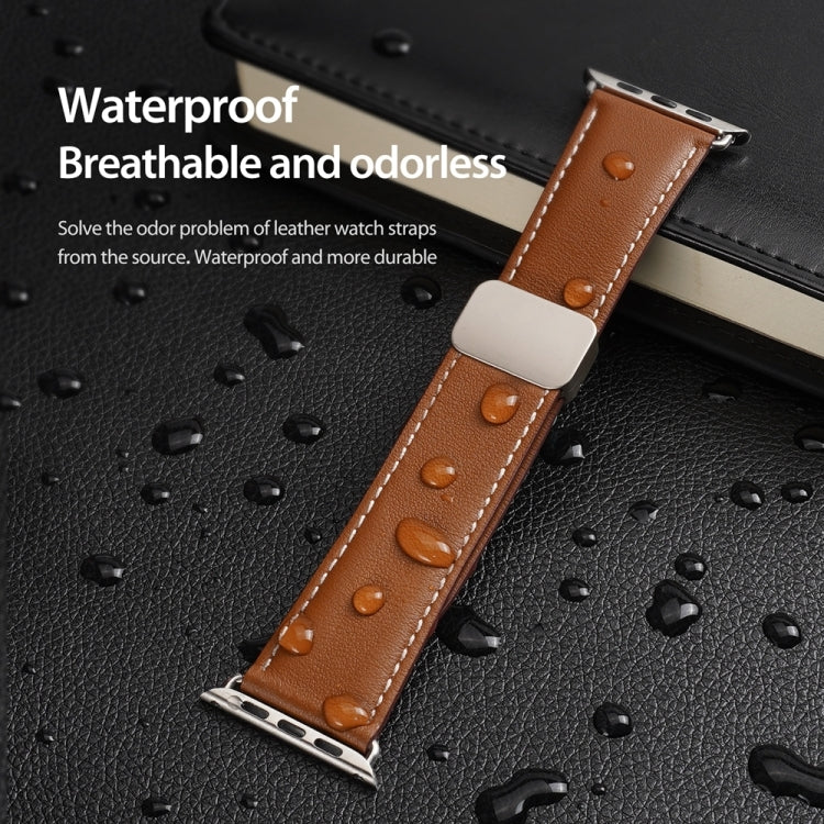 For Apple Watch SE 2023 44mm DUX DUCIS YA Series Magnetic Buckle Genuine Leather Watch Band(Brown) - free shipping - PMC Jewellery - Order now!