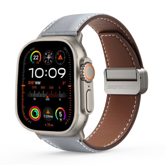 For Apple Watch Ultra 2 49mm DUX DUCIS YA Series Magnetic Buckle Genuine Leather Watch Band(Grey)