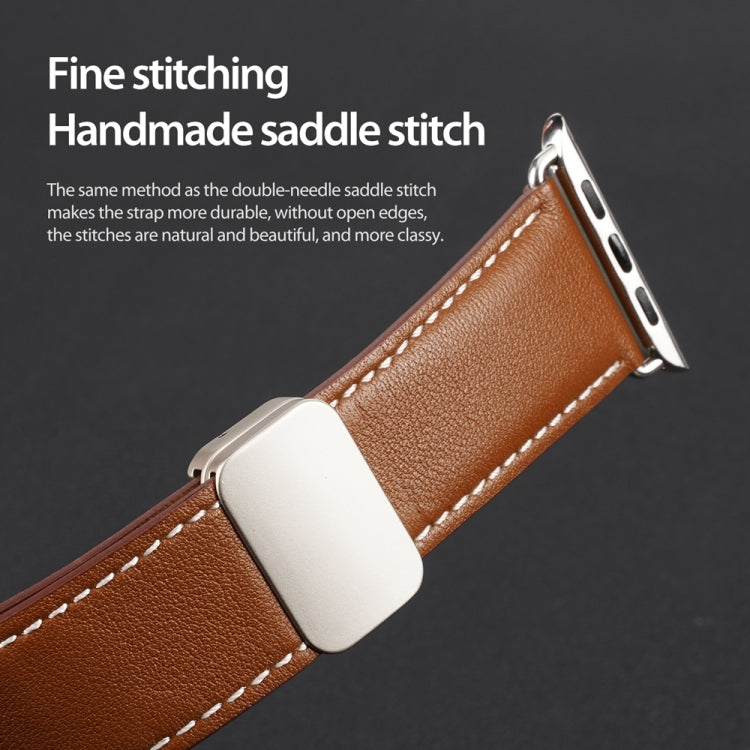 For Apple Watch Series 9 45mm DUX DUCIS YA Series Magnetic Buckle Genuine Leather Watch Band(Brown) - free shipping - PMC Jewellery - Order now!