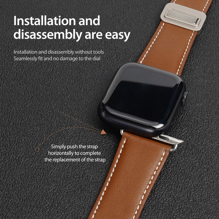 For Apple Watch Series 9 45mm DUX DUCIS YA Series Magnetic Buckle Genuine Leather Watch Band(Brown) - free shipping - PMC Jewellery - Order now!
