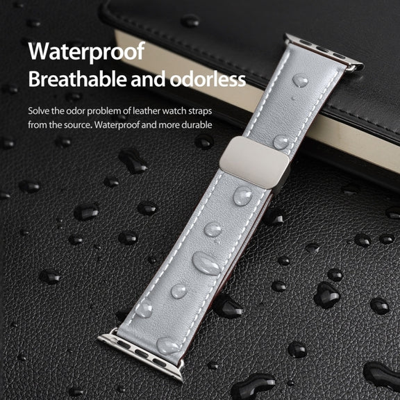 For Apple Watch Series 9 41mm DUX DUCIS YA Series Magnetic Buckle Genuine Leather Watch Band(Grey)
