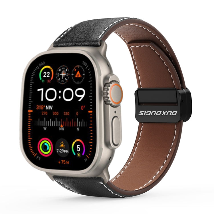 For Apple Watch Ultra 49mm DUX DUCIS YA Series Magnetic Buckle Genuine Leather Watch Band(Black) - free shipping - PMC Jewellery - Order now!